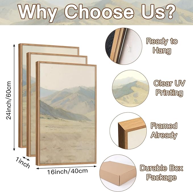 CHDITB Jesus Leaves The 99 Parable of The Lost Sheep Framed Canvas Wall Art(16"x24"), 3 Panels Boho Mountain Nature Landscape Artwork Prints, Large Religious Christian Bible Story Faith LDS Gift Decor for Home Office Bedroom