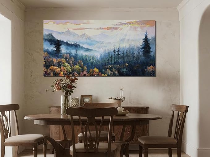 Arjun Forest Wall Art Decor Vintage Large Landscape Big Canvas Art Wall Decor for Living Room, Nature Mountain Extra Large Painting Bedroom, Pine Tree Artwork Scenery Picture Office Home 59"x28"