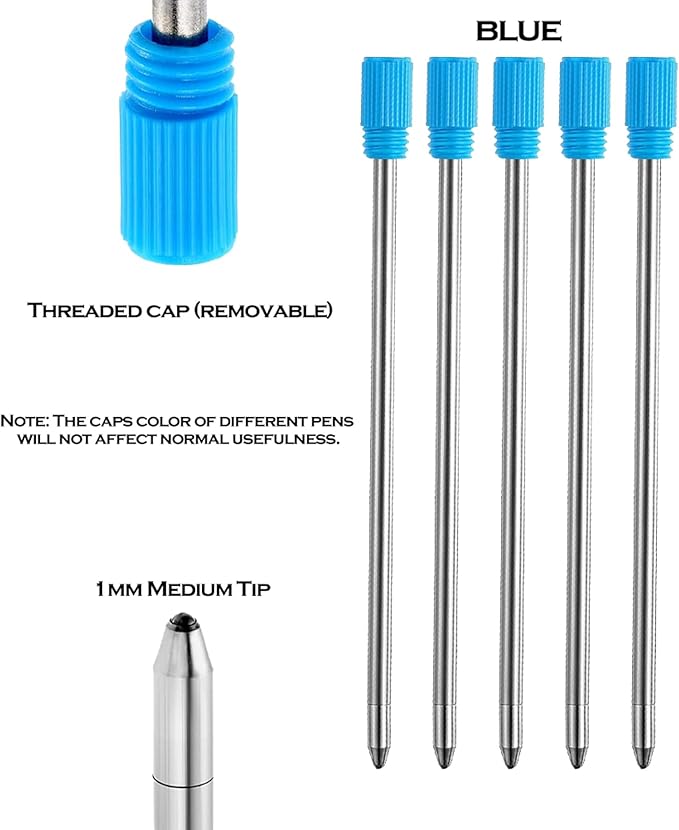 DUNBONG Ballpoint Metal D1 Refill for Multifunction Pen, Blue pack of 5 pieces (Blue)