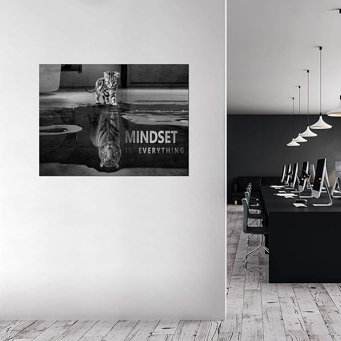 Modern Inspirational Quotes Wall Decor Mindset is Everything Canvas Art Motivatiomal Framed Wall Art Motto Posters Ready to Hang for Home Office Classroom Decor - 28''Hx44''W