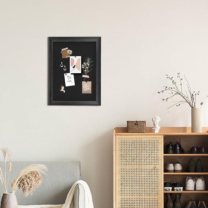 Bulletin Board with Felt, Black Wood Framed Display Bulletin Board for Walls with Pins, Eye Bolts, gaskets, Screws, Pin Board for Office, School and Home(MZB-BK,3343,1P)