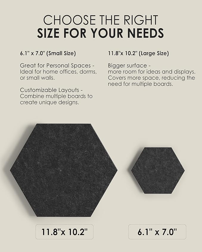 MaxGear 8Pcs Large Hexagon Felt Cork Board Tiles, Grey Self-Adhesive DIY Bulletin Board Pin Board for Office School Home Wall Decor Stickers Photos Display Memos