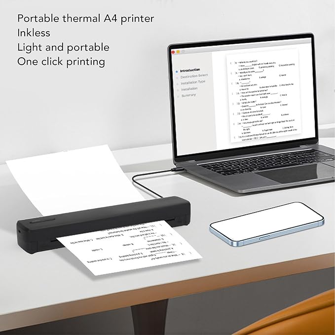 Marhynchus Inkless Portable Printer Wireless Thermal Printer 203DPI High Resolution for Travel with USB C 8.5x11in A4 A5 Paper Support iOS Laptop Home Office