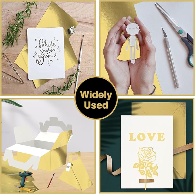 Gold Cardstock Paper 12x12 Inch, 12 Sheets Heavy Weight 92lb/250GSM Shimmer Metallic Mirror Finish for Scrapbooking, Wedding Invitations, Card Making, Party Decorations ﻿