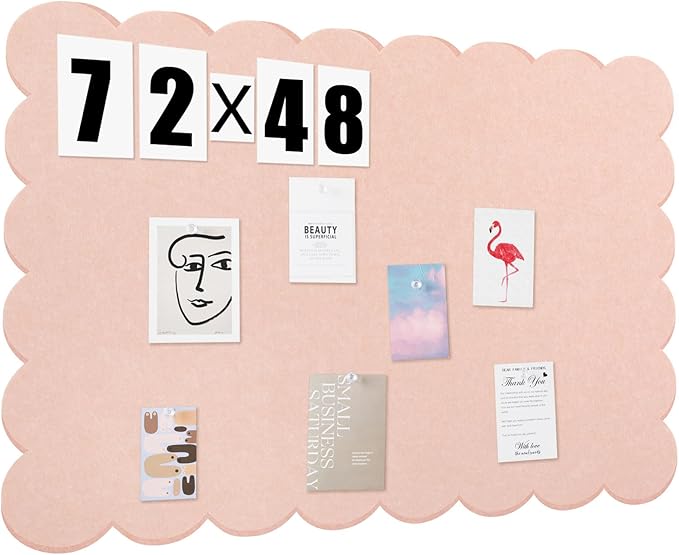 Scalloped Felt Bulletin Board 72 x 48 Inches Foldable Flesh Pink Pin Cork Board Alternative for Wall, 6' x 4' Trifold Picture Vision Self Adhesive Bulletin Decorative