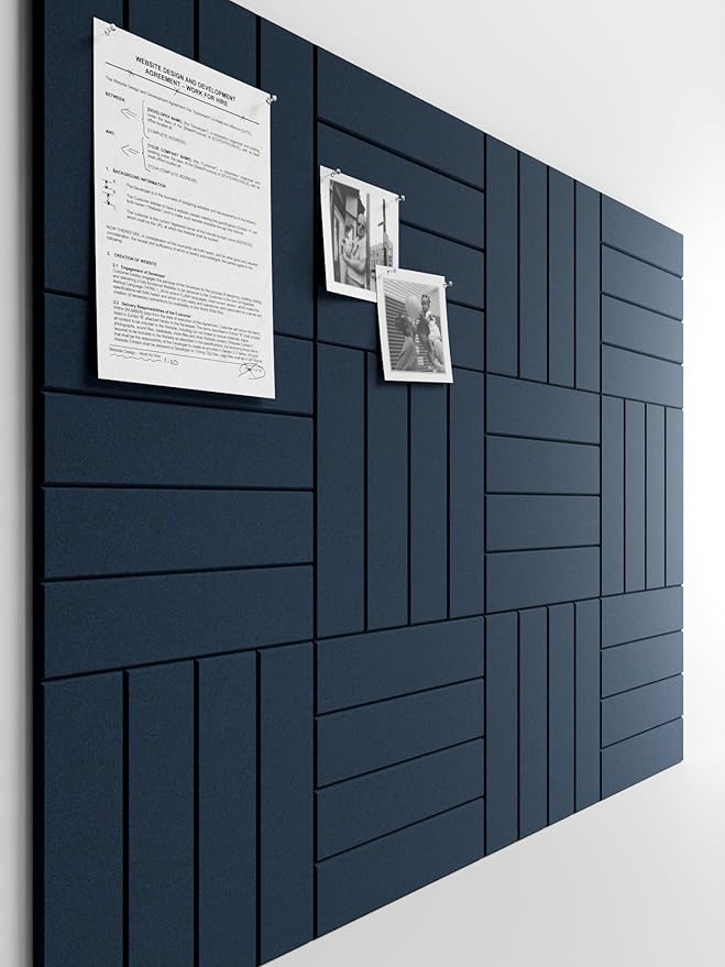 Bumusty Large Cork Board Alternative-48 x 36" Felt Bulletin Board Tiles, with 30 Pushpins, 70 Adhesive Tabs, 12-Pack Slat Wall Paneling, Cork Boards for Office Push Pin Board Felt Board-Carbon Blue
