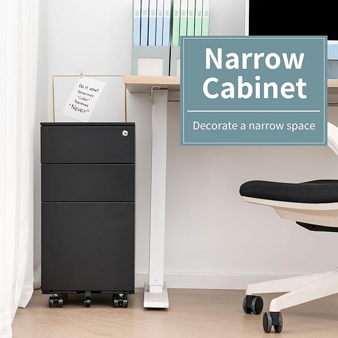 File Cabinet, 3 Drawer Filing Cabinet with 15 pcs Letter Size Folders, Small Rolling Cabinet with Lock for Home Office, Pre-Built Office Storage Cabinet, White