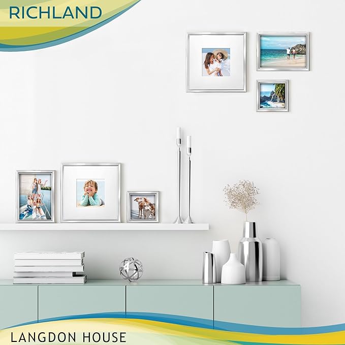 Langdon House - 8x8 Silver Picture Frame with Mat to 4x4 - Distinguished Edging for Classic Style - Richland Collection