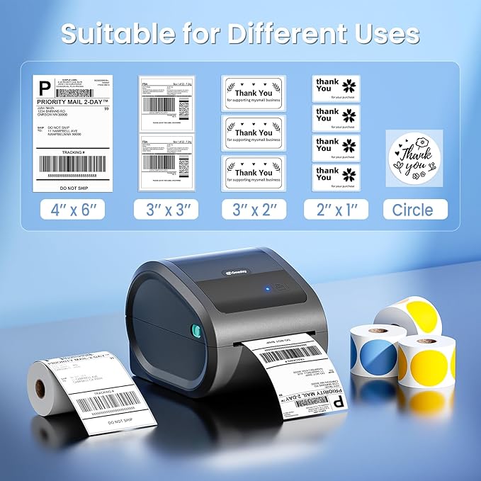 Bluetooth Shipping Label Printer with 1 Roll Labels - D520BT Thermal Label Printer, Thermal Printers with Built-in Label Holder, Come with 500PCS 4x6‬ White Labels (500 Labels/Roll)