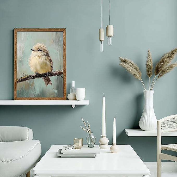 AVECCO Framed Vintage Funny Birds Canvas Wall Art, Bird Rustic Farmhouse Wall Decor, Unique Animal Art Prints for Kid's Room Bathroom Bedroom Living Room Office Home Decoration Ready to Hang 16x24 In