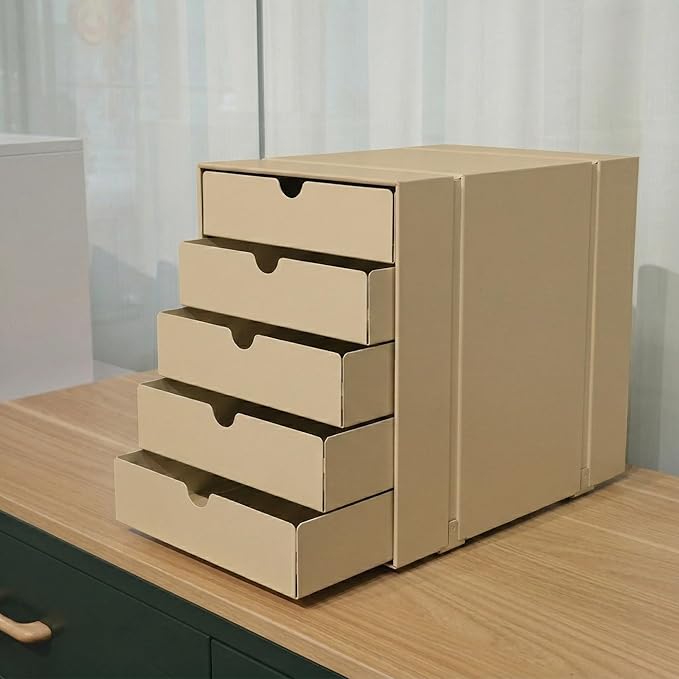 Modern Steel 5-Drawer File Cabinet For Desk, Document Storage Box, Office Desktop Filing Organizer, Drawer Organizer, desk caddy (Milktea)
