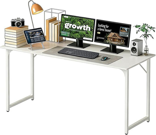 BestOffice Computer Desk,Home Office Desk, Modern Simple Style for Home Office Study Writing (White, 55 Inch)