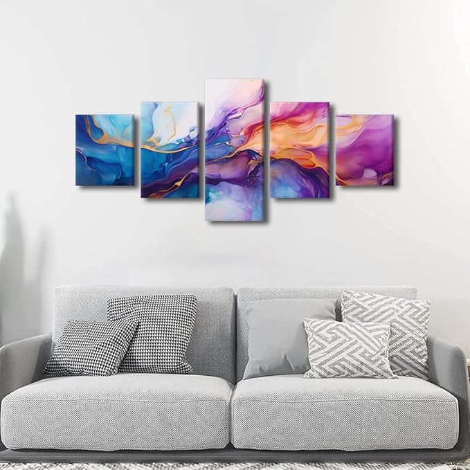 Modern Canvas Art Decor Abstract Canvas Wall Art Abstract Swirls Poster Prints on Canvas 5 Panel Living Room Decor for Men Lady Bedroom Home Wall Decor Stretched and Framed Ready to Hang 50x24 in