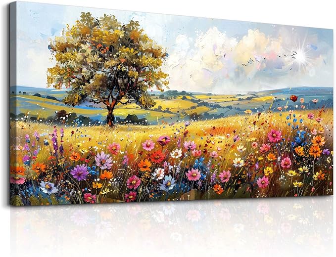 hyidecorart Large Wall Art For Living Room Canvas Wall Decor For Bedroom Office Decor Field Wall Paintings Flower Scenery Watercolour Pictures Artwork Modern Aesthetic Room Home Decorations