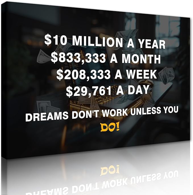 10 Million Dollars a Year Canvas Wall Art Money Breakdown Financial Inspirational Poster Motivational Wealth Goal Wall Decor for Study Living Room Bedroom Office Decoration Easy to Hand 18x24inch