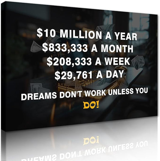 10 Million Dollars a Year Canvas Wall Art Money Breakdown Financial Inspirational Poster Motivational Wealth Goal Wall Decor for Study Living Room Bedroom Office Decoration Easy to Hand 18x24inch