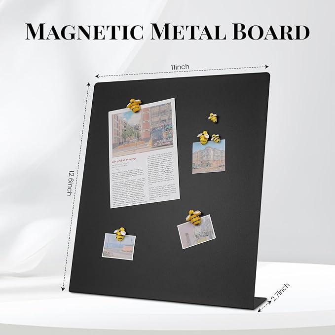 2 Pack Magnet Board,Black Magnetic Board,Metal Magnetic Bulletin Board,Magnet Display Stand for Home, School, Kitchen, Office