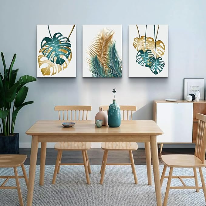 Lapremoly 3 Piece Abstract Leaves Wall Paintings Canvas Wall Art For Living Room Large Wall Decorations For Bedroom Kitchen Dining Room Wall Decor Office Wall Pictures Prints Art Room Home Decor
