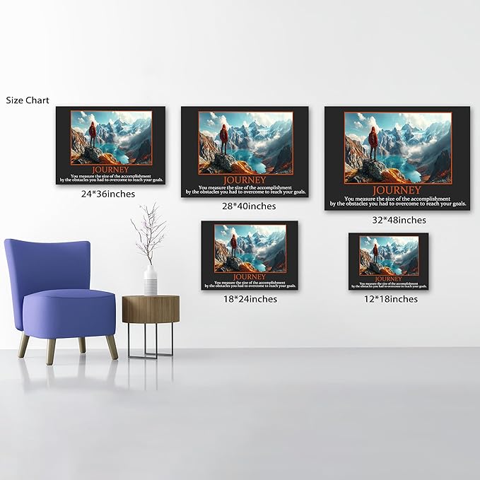 UZMKM - Inspirational Canvas Wall Art, Quotes Motivational Journey Black Style Print Picture for Office Wall Decor, Company Poster Framed Artwork for Women Men Home Decor Ready to Hang 12x18 Inch