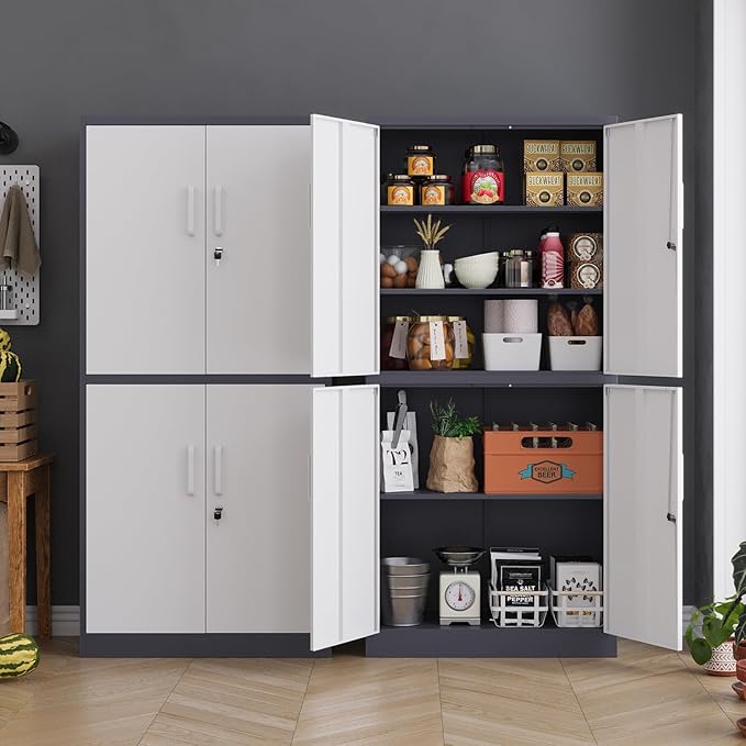 MIIIKO Metal Storage File Cabinet with 4 Doors, Steel Storage Cabinet with Locking Doors and 5 Shelves, for Home Office, Hospital, Garage, Commercial Storage