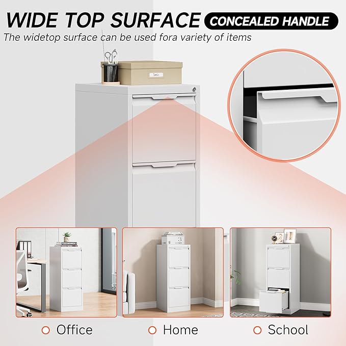 3 Drawer File Cabinet with Lock, Printer Stand, Office Filing Organizer, for A4 and Letter Size Files,Assembly Required(White)