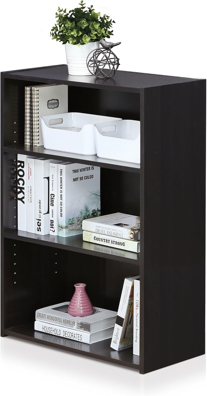 Furinno WRIGHT Book Shelf, 3-Tier Modern Bookshelf, Bookcase with Closed Back, 11.6" x 24.5" x 35.3", for Living Room, Bedroom, Home Office, Cinnamon Cherry
