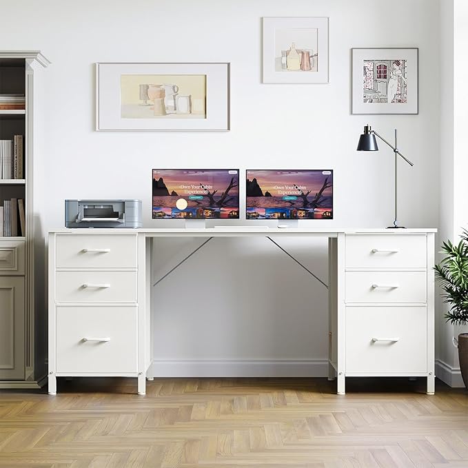ODK 63 inch Computer Desk with File Drawers Cabinet, Modern Office Desk with Large Storage for Home Office, Study, Gaming, White