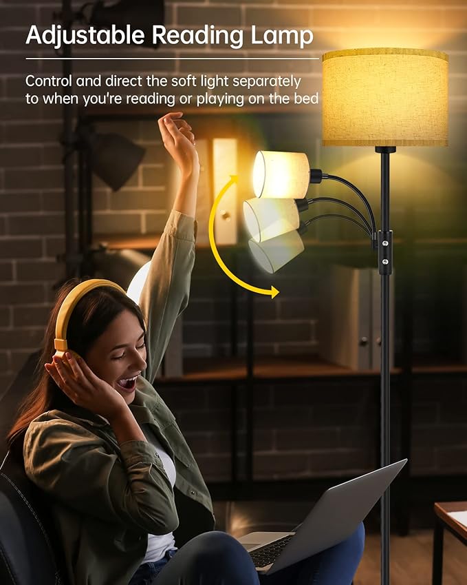 Floor Lamps for Living Room, Modern Floor Lamp with Reading Lamp, 62" Tall Standing Lamp, Beige Lampshades, Simple Pole Lamps for Bedroom/Office/Kids Room/Den(Bulbs Not Including, E26/E12 Base)