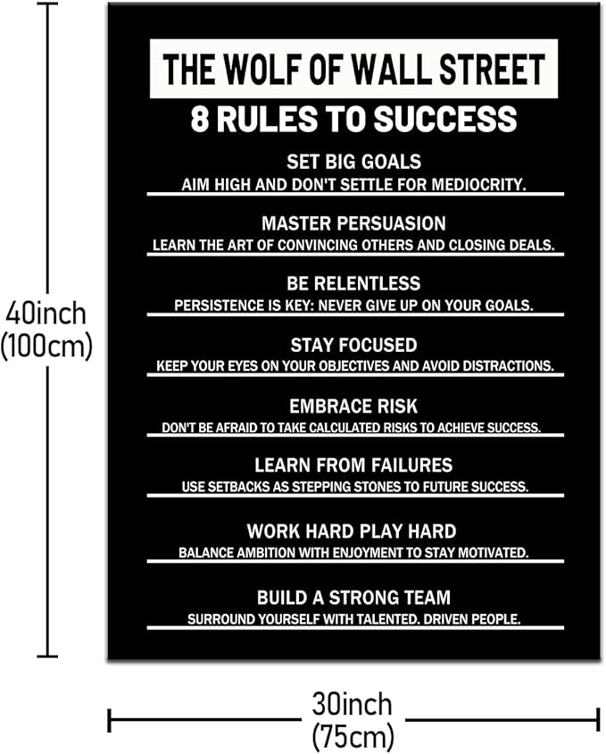 Motivational Wall Decor for Office 8 Rules to Success Inspirational Canvas Poster Print Inspiring Entrepreneur Quotes Picture for Modern Living Room Gym Classroom Decor Artwork [24''Wx36''H]