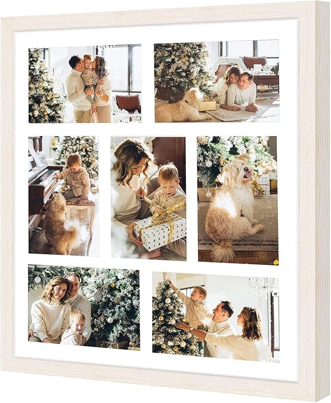Golden State Art, Set of 10, 13.7x15.7 Distressed White Wood Collage Frame - White Mat - Displays Seven 4x6 Photos - Real Glass, Sawtooth Hanger, Swivel Tabs - Wall Mounting, Landscape, Portrait