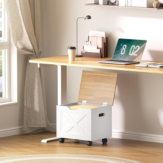 Rolling Filing Cabinet, Small File Cabinet Under Desk with Single Drawer, Hanging File Organizer for A4/Letter-Size Documents, Organizer Box, for Home Office, White and Natural FCBN4001