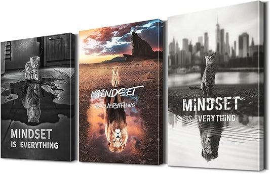 3 Pieces Mindset Is Everything Motivational Wall Art - Inspirational Posters for Office Decor (20''Wx28''Hx3PCS)