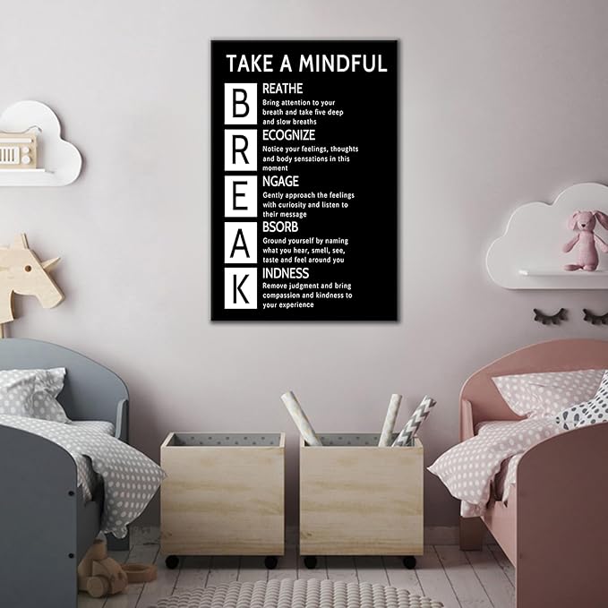 Motivational Quotes Canvas Poster Print Modern Wall Decor Take A Mindful Break Inspirational Quotes Printed on Canvas Artwork for Living Room Office Gym School Stretched and Framed [30''Wx 40''H]