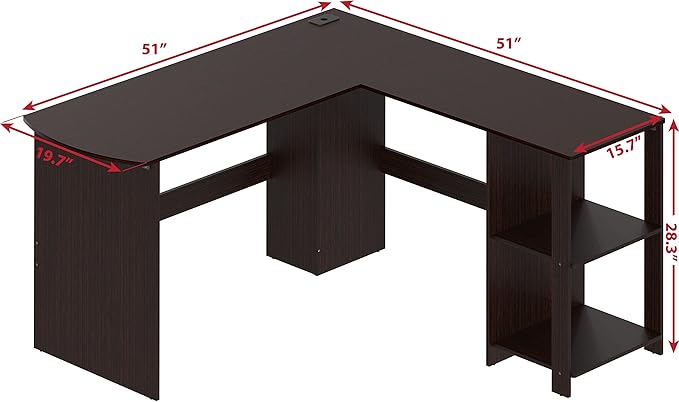 SHW 51 x 51 Inches L-Shaped Home Office Wood Corner Desk wtih Storage, Espresso