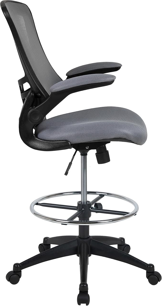 Flash Furniture Kelista Mid-Back Swivel Office Chair with Adjustable Seat Height, Ergonomic Mesh Desk Chair with Flip-Up Armrests, Dark Gray