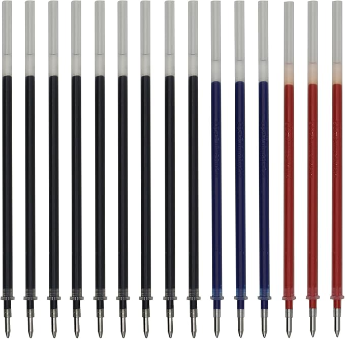 Maydahui 50 PCS Rollerball Gel Pen Refills 3 Colors Black Blue Red Metal Tip 0.7 mm Bullet 5 mm Aperture for School Party Office