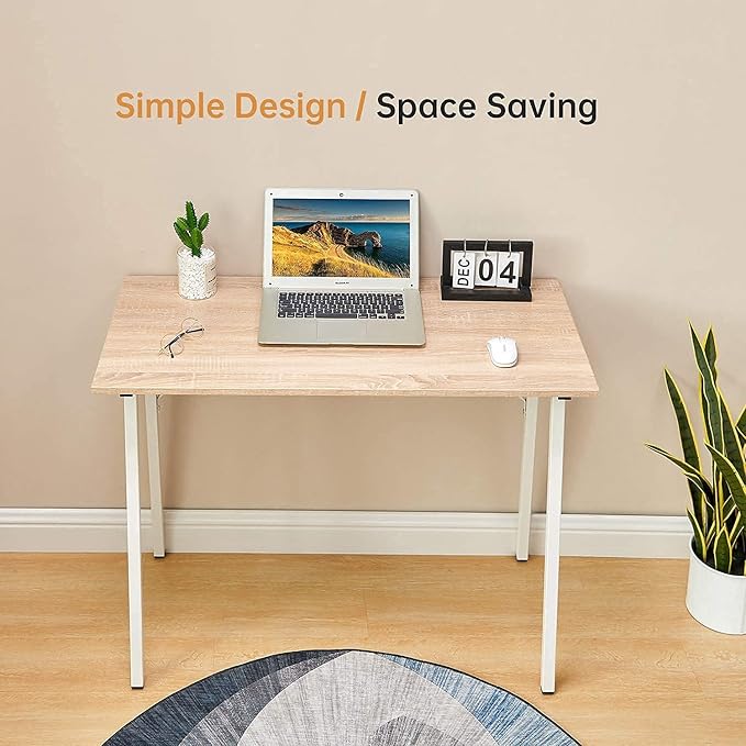 Small Computer Desk Study Writing Table for Home Office, I Shaped Black Modern Desk Office Laptop Desk Sturdy Work Table PC Wood Computer Table Gaming Desk with Black Metal Frame - 39.4L* 18.9W* 29.1H