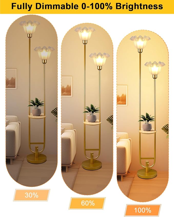 Lightdot Dimmable Flower Floor Lamp for Living Room, Modern Mid Century Floor Lamp with Table, Gold Tall Standing Lamp for Bedroom/Sofa Beside/Corner Decor(Bulb Included)
