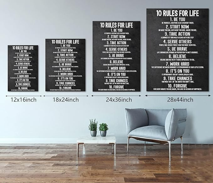 Yatsen Bridge 10 Rules for Life Motivational Wall Art Inspirational Canvas Office Art Decor Positive Black and White Artwork Framed Ready to Hang-18 inch x 24 inch