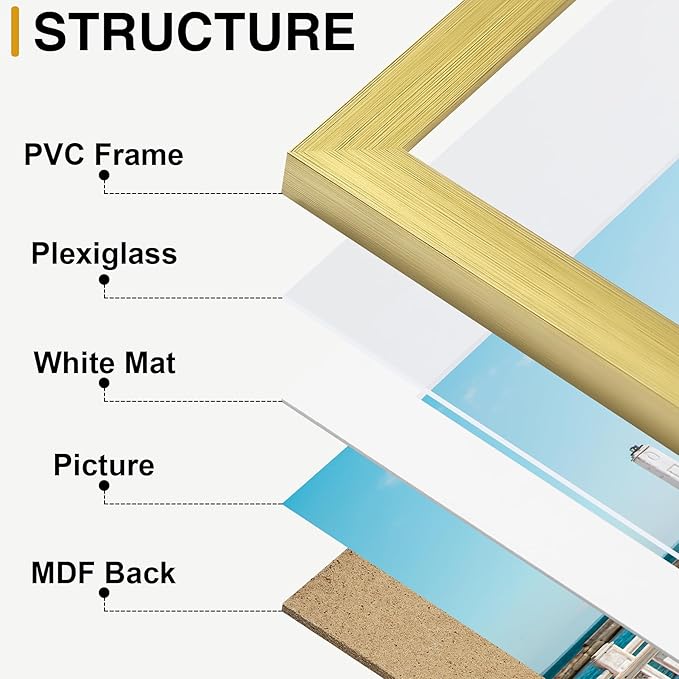 decorUhome Picture Frames Collage Wall Decor for Photo Gallery Display, Assorted Picture Frames set of 10 Including Two 8x10 / Four 5x7 / Four 4x6 for Family Wall Decor, Gold, 10 Pack
