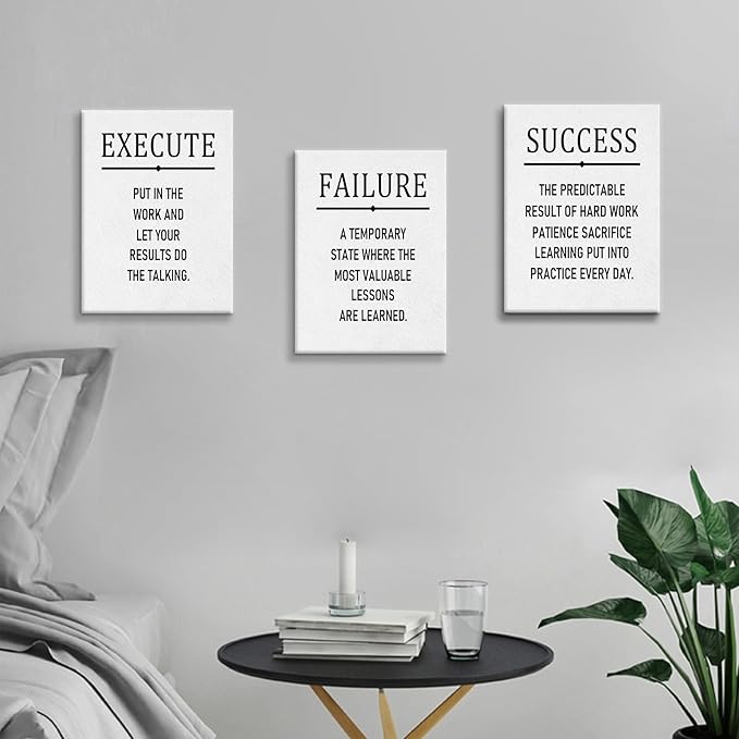 Inspirational Canvas Wall Art 3 Pieces Posters Print Execute Failure Success Motivational Entrepreneur Quotes Picture Painting for Modern Home Bedroom Office Artwork Ready to Hang [36''W x 16''H]