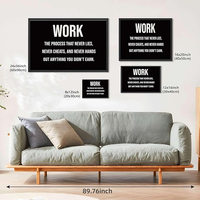 Framed Motivational Work Quote Poster Canvas Print Art Modern Minimalist Aesthetic Wall Art Painting Pictures Wall Decor Elegant Inspiration Home Decor for Office Living Room Apartment Decoration (Black framed,12L"X16W")