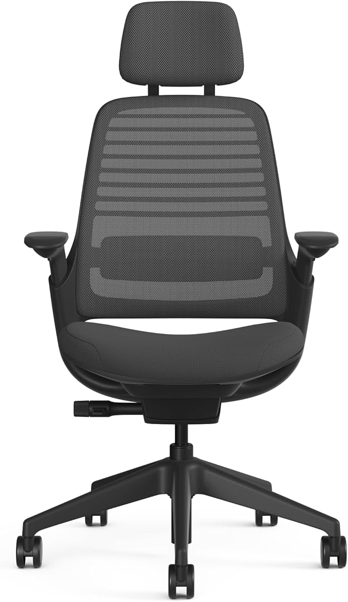 Steelcase Series 1 Black Frame Graphite with Headrest, 3D Micro Knit