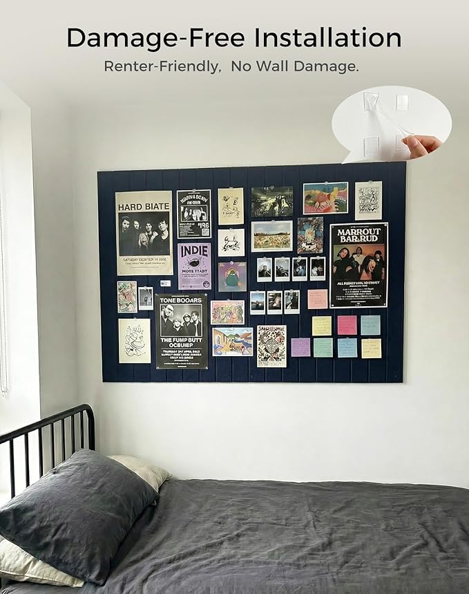 Aothia 12-Pack Felt Bulletin Board Tiles - 48x36 Modular Pin Board for Walls, 0.2" Thick Cork Board Alternative for Office & Classroom, 70 Adhesive Tabs & 40 Pushpins Included (Navy Blue)