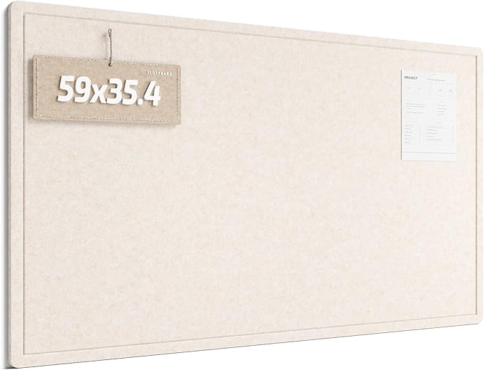 Fluxynara Large Bulletin Board, 59" x 35.4" Cork Board Alternative with 24 Safe Removable Adhesive Tabs, Foldable Felt Pin Board for Home Office, Classroom, Bedroom,Entryway for Walls— Oatmeal