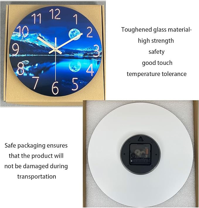 Large Wall Clocks for Living Room Decor Glass 20 Inch Analog Wall Clocks Battery Operated Blue Moon Silent Wall Clock Non Ticking