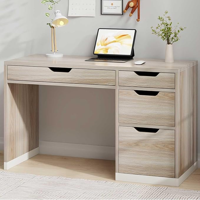 48 Inch Small Desk with Drawers, Computer Desk with Storage File Drawer for Bedroom, Office Desk with Storage for Small Space, Walnut