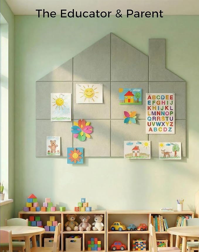 Aothia 12-Pack Felt Bulletin Board Tiles for Walls, 48x36 Modular Bulletin Board, Cork Board Alternative Pin Board for Office & Classroom, 70 Adhesive Tabs & 40 Push Pins Included (Sage Green)