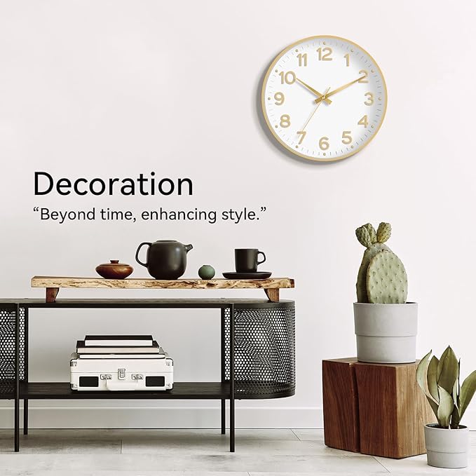 Wall Clock, Silent Wall Clocks Battery Operated 8 Inch-Modern Non Ticking Analog Clock Decorative for Kitchen Office Bathroom Bedroom(Gold)