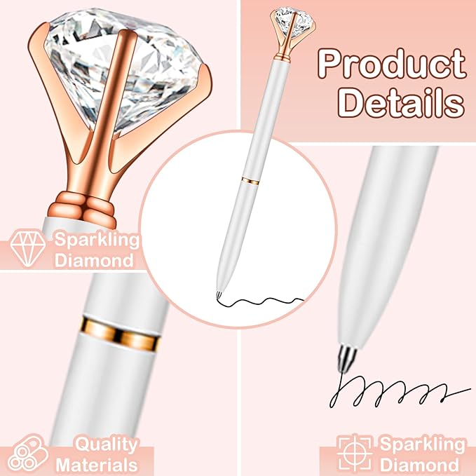 PASISIBICK White Diamond Pens Pack of 20 Bling Diamond Gem Pen Décor Gifts for Women Bridesmaid Coworkers Bulk Crystal Metal Ballpoint Pens Black Ink(20 PCS White)